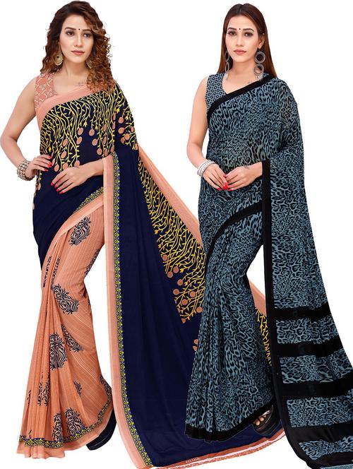 women pack of 2 casual wear combo sarees with blouse - 21426138 - Very Small Image - 1