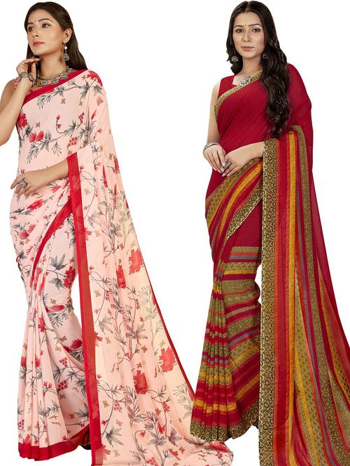 women pack of 2 casual wear combo sarees with blouse - 21426144 - Very Small Image - 1