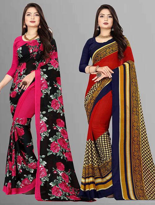 women pack of 2 casual wear combo sarees with blouse - 21426146 - Very Small Image - 1
