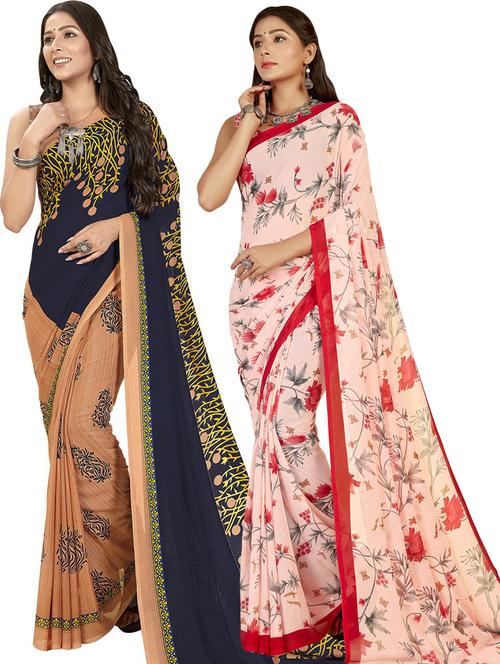 women pack of 2 casual wear combo sarees with blouse - 21426153 - Very Small Image - 1