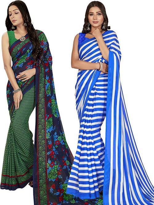 pack of 2 printed casual wear sarees with blouse - 21426154 - Very Small Image - 1