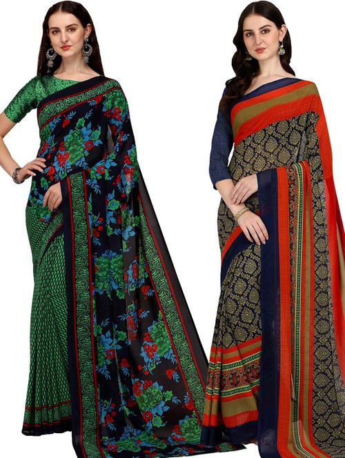 women pack of 2 casual wear combo sarees with blouse - 21426155 - Very Small Image - 1