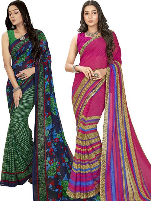 women pack of 2 casual wear combo sarees with blouse - 21426158 - Very Small Image - 1