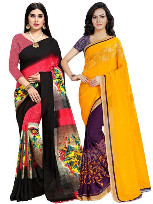 women pack of 2 casual wear combo sarees with blouse - 21426159 - Very Small Image - 1