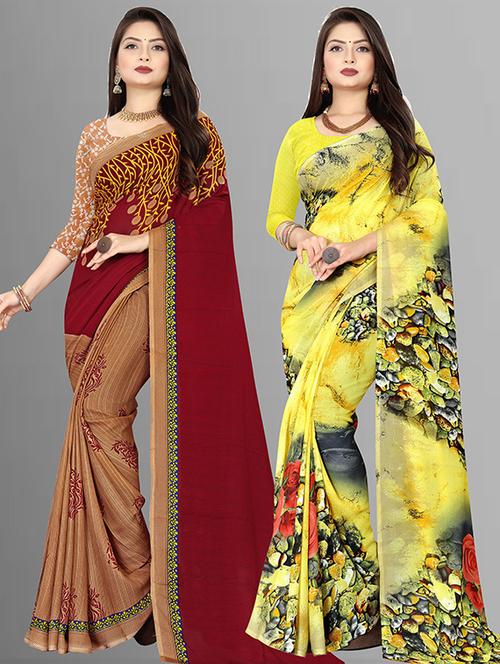 women pack of 2 casual wear combo sarees with blouse - 21426305 - Very Small Image - 1