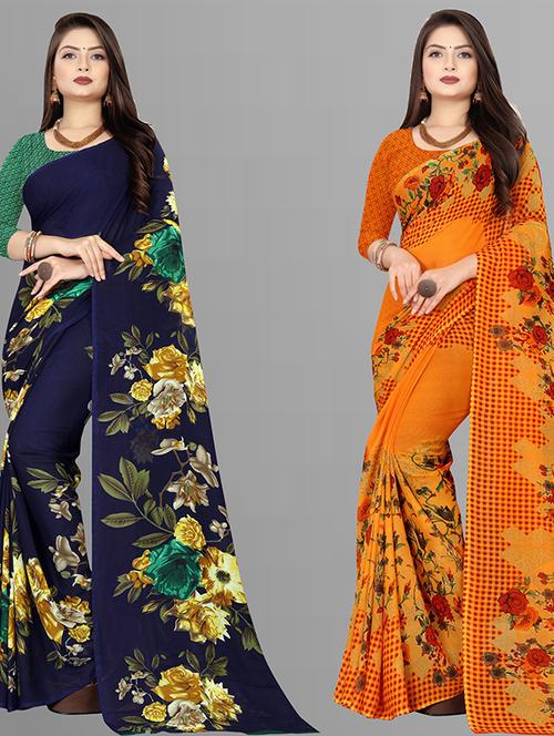 women pack of 2 casual wear combo sarees with blouse - 21426314 - Very Small Image - 1