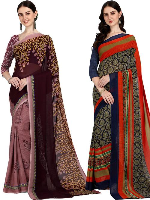 women pack of 2 casual wear combo sarees with blouse - 21426319 - Very Small Image - 1