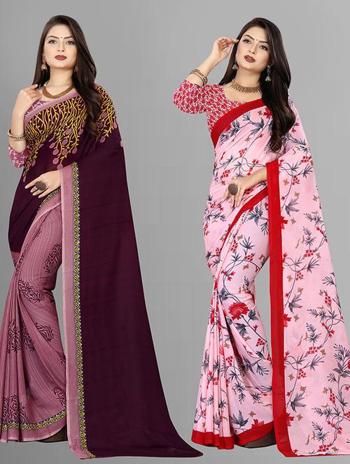 women pack of 2 casual wear combo sarees with blouse - 21426327 - Very Small Image - 1