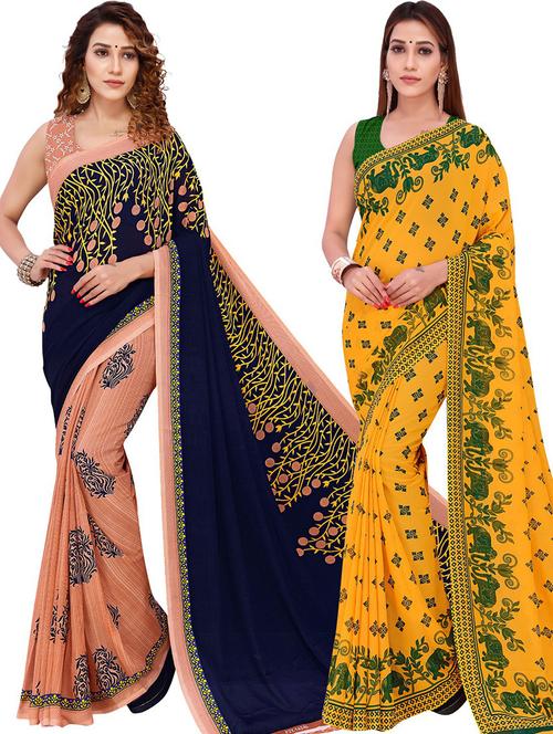 women pack of 2 casual wear combo sarees with blouse - 21426328 - Very Small Image - 1