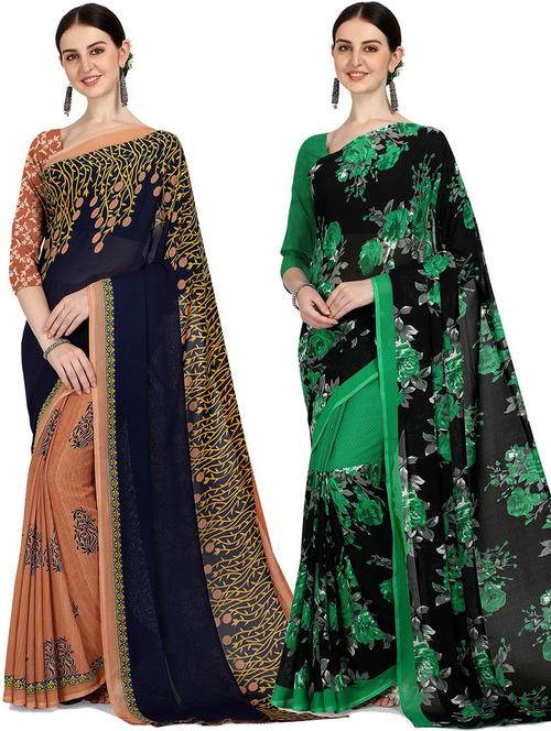 women pack of 2 casual wear combo sarees with blouse - 21426329 - Very Small Image - 1