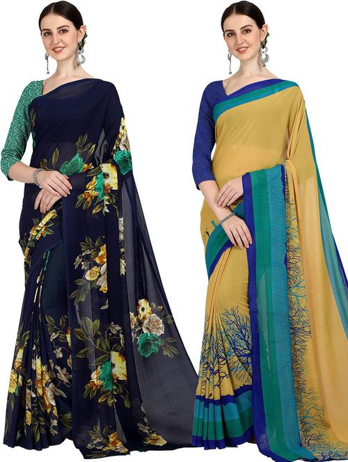 pack of 2 printed casual wear sarees with blouse - 21426330 - Very Small Image - 1