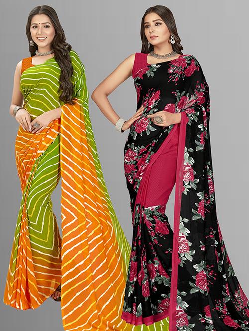 women pack of 2 casual wear combo sarees with blouse - 21426331 - Very Small Image - 1