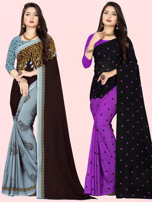 women pack of 2 casual wear combo sarees with blouse - 21426334 - Very Small Image - 1