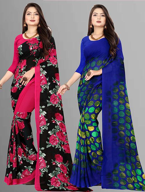 women pack of 2 casual wear combo sarees with blouse - 21426384 - Very Small Image - 1