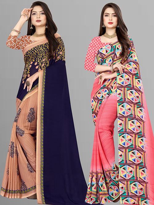 women pack of 2 casual wear combo sarees with blouse - 21426389 - Very Small Image - 1
