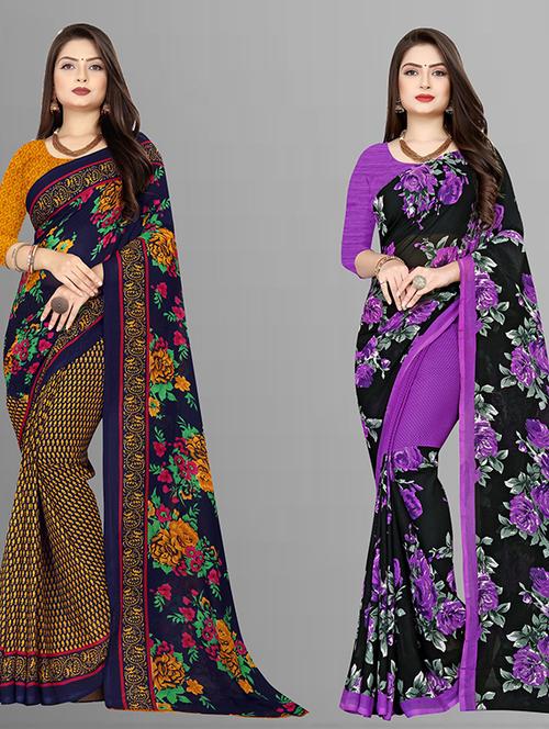 women pack of 2 casual wear combo sarees with blouse - 21426391 - Very Small Image - 1