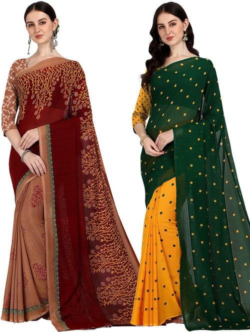 women pack of 2 casual wear combo sarees with blouse - 21426393 - Very Small Image - 1
