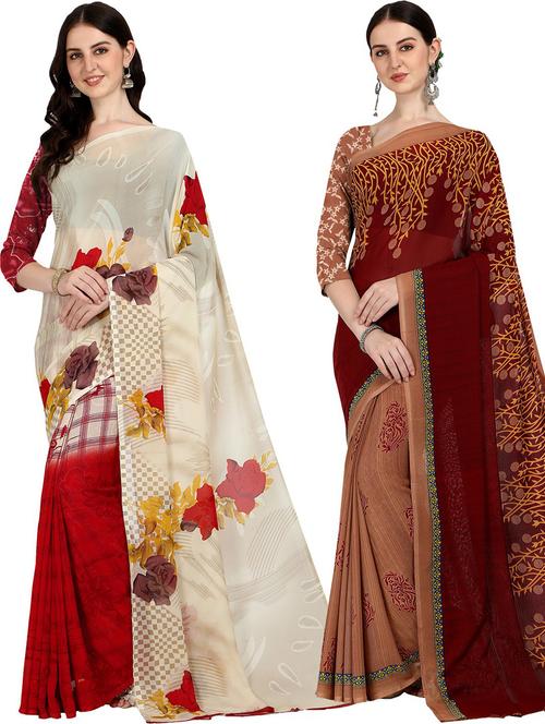 women pack of 2 casual wear combo sarees with blouse - 21426395 - Very Small Image - 1