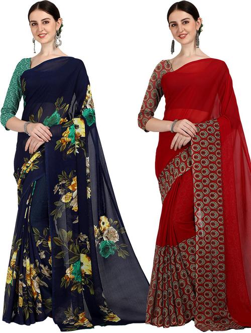 women pack of 2 casual wear combo sarees with blouse - 21426396 - Very Small Image - 1