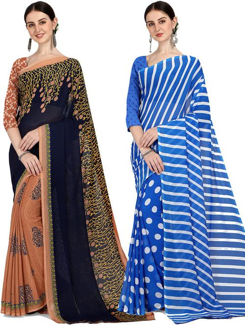 pack of 2 printed casual wear sarees with blouse - 21426397 - Very Small Image - 1
