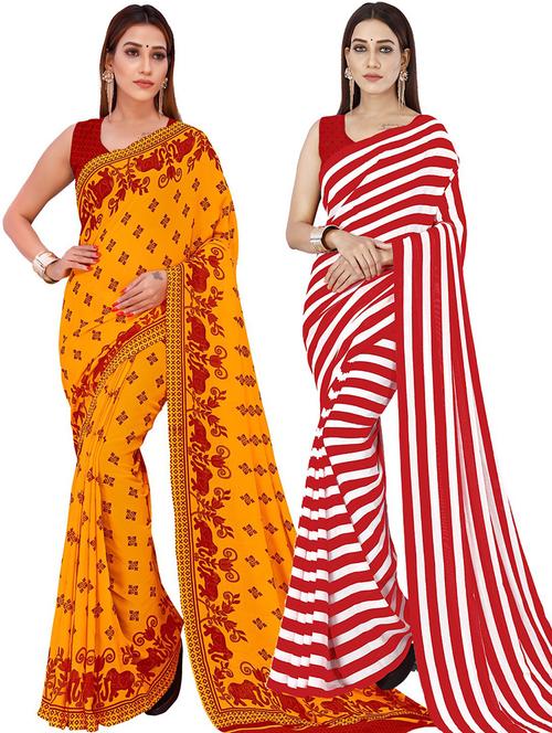 pack of 2 printed casual wear sarees with blouse - 21426398 - Very Small Image - 1