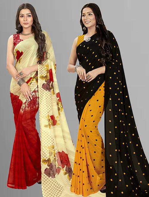 women pack of 2 casual wear combo sarees with blouse - 21426621 - Very Small Image - 1