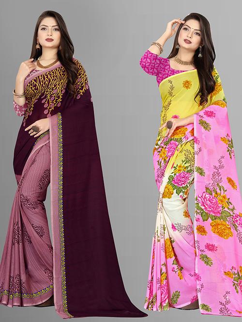 women pack of 2 casual wear combo sarees with blouse - 21426657 - Very Small Image - 1