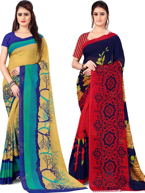 women pack of 2 casual wear combo sarees with blouse - 21426661 - Very Small Image - 1