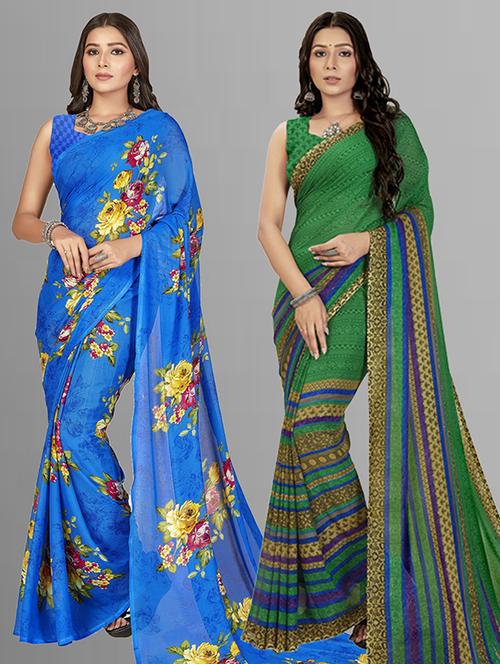 women pack of 2 casual wear combo sarees with blouse - 21426663 - Very Small Image - 1