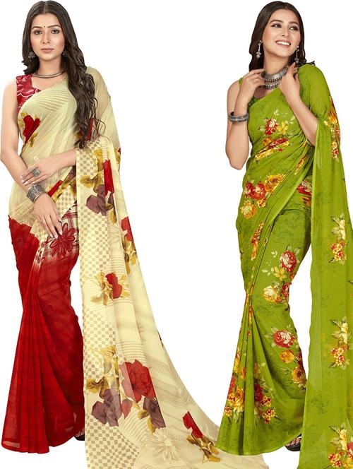 women pack of 2 casual wear combo sarees with blouse - 21426664 - Very Small Image - 1