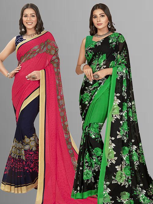 women pack of 2 casual wear combo sarees with blouse - 21426665 - Very Small Image - 1