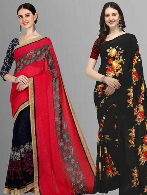 pack of 2 printed casual wear sarees with blouse - 21426667 - Very Small Image - 1
