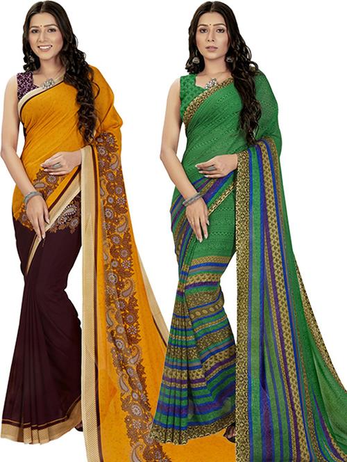 women pack of 2 casual wear combo sarees with blouse - 21426669 - Very Small Image - 1