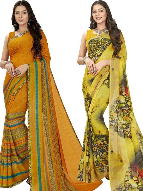 women pack of 2 casual wear combo sarees with blouse - 21426671 - Very Small Image - 1