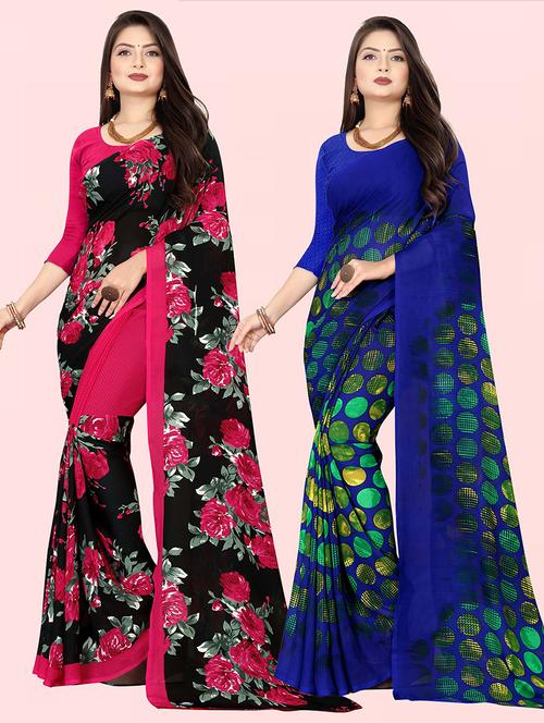 women pack of 2 casual wear combo sarees with blouse - 21426672 - Very Small Image - 1