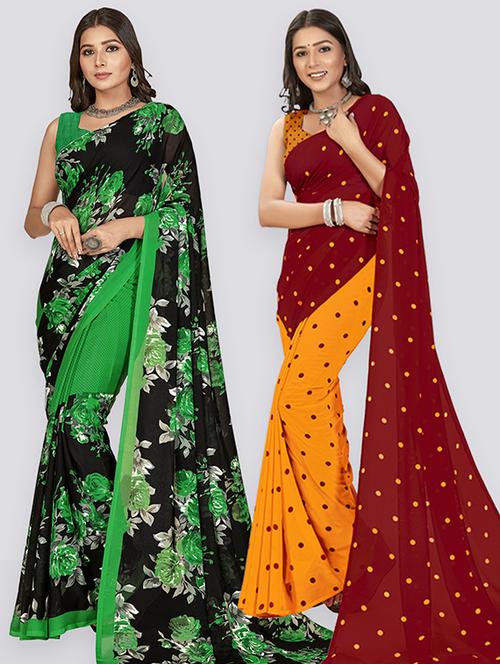 women pack of 2 casual wear combo sarees with blouse - 21426673 - Very Small Image - 1