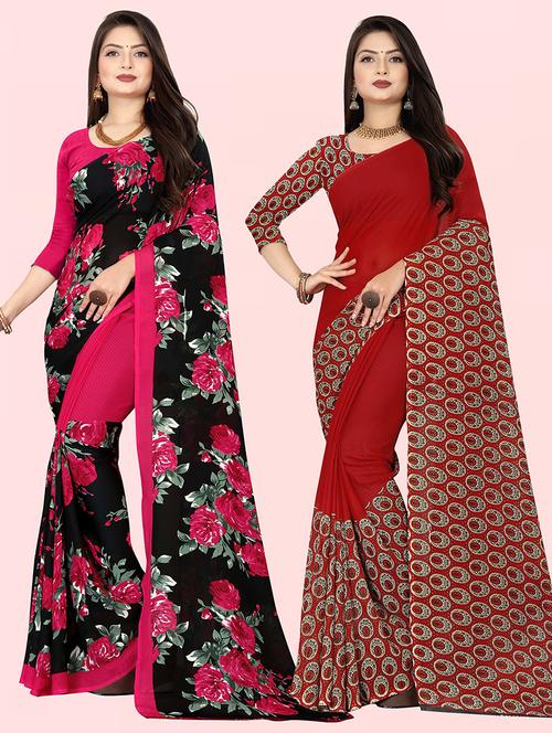 women pack of 2 casual wear combo sarees with blouse - 21426674 - Very Small Image - 1