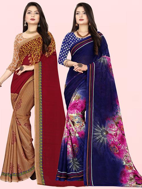 women pack of 2 casual wear sarees with blouse - 21426675 - Very Small Image - 1