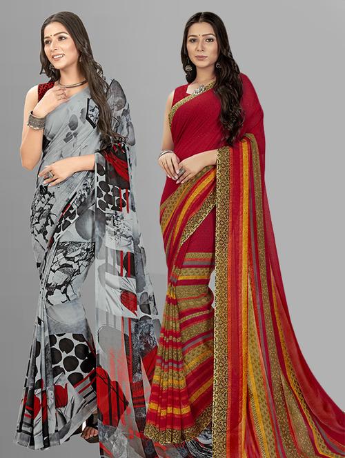 women pack of 2 casual wear combo sarees with blouse - 21426677 - Very Small Image - 1
