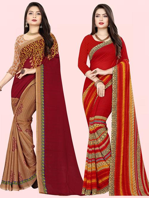 women pack of 2 casual wear combo sarees with blouse - 21426684 - Very Small Image - 1