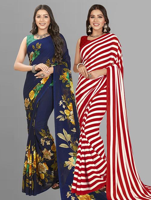 women pack of 2 casual wear combo sarees with blouse - 21426754 - Very Small Image - 1