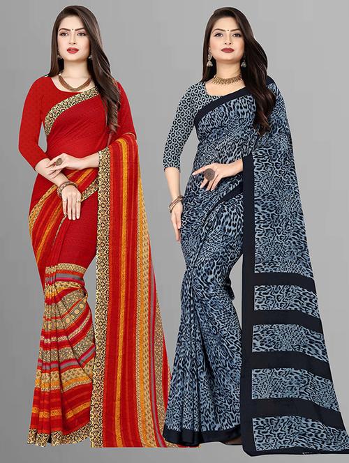 women pack of 2 casual wear combo sarees with blouse - 21426756 - Very Small Image - 1