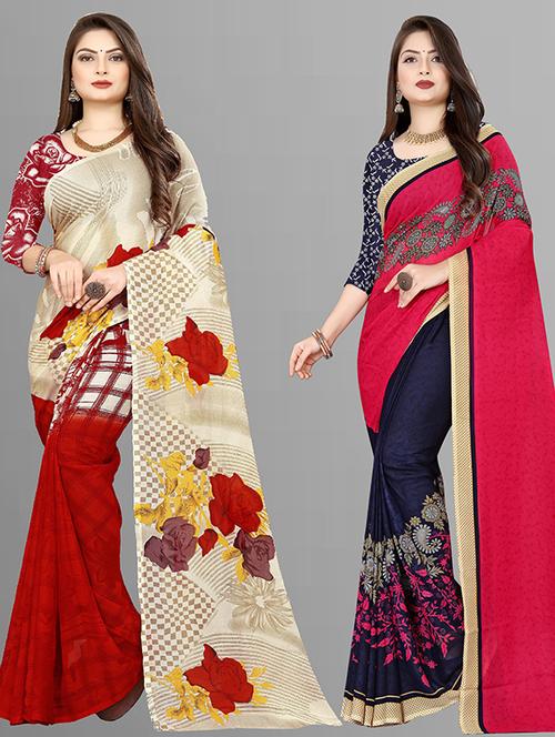 women pack of 2 casual wear combo sarees with blouse - 21426760 - Very Small Image - 1