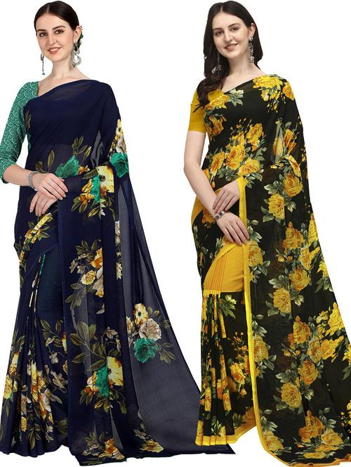 women pack of 2 casual wear combo sarees with blouse - 21426762 - Very Small Image - 1