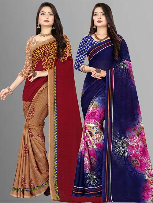 women pack of 2 casual wear combo sarees with blouse - 21426769 - Very Small Image - 1