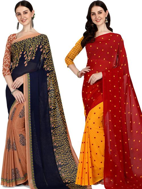 women pack of 2 casual wear combo sarees with blouse - 21426771 - Very Small Image - 1