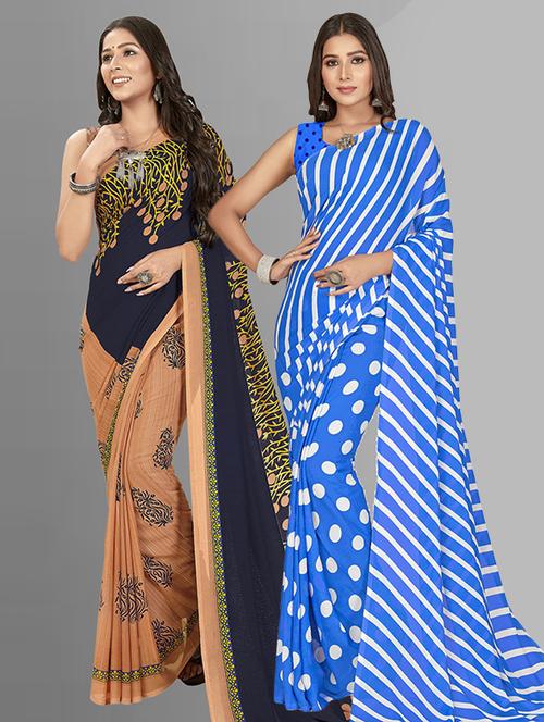 women pack of 2 casual wear combo sarees with blouse - 21426805 - Very Small Image - 1