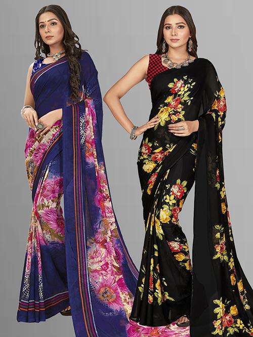 women pack of 2 casual wear combo sarees with blouse - 21426850 - Very Small Image - 1
