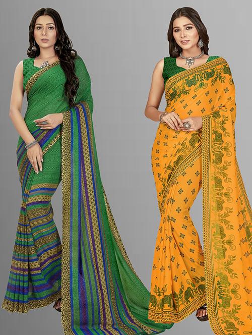  women pack of 2 casual wear combo sarees with blouse - 21426854 - Very Small Image - 1