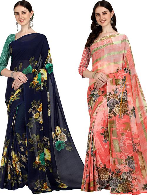 pack of 2 casual wear sarees with blouse - 21426865 - Very Small Image - 1
